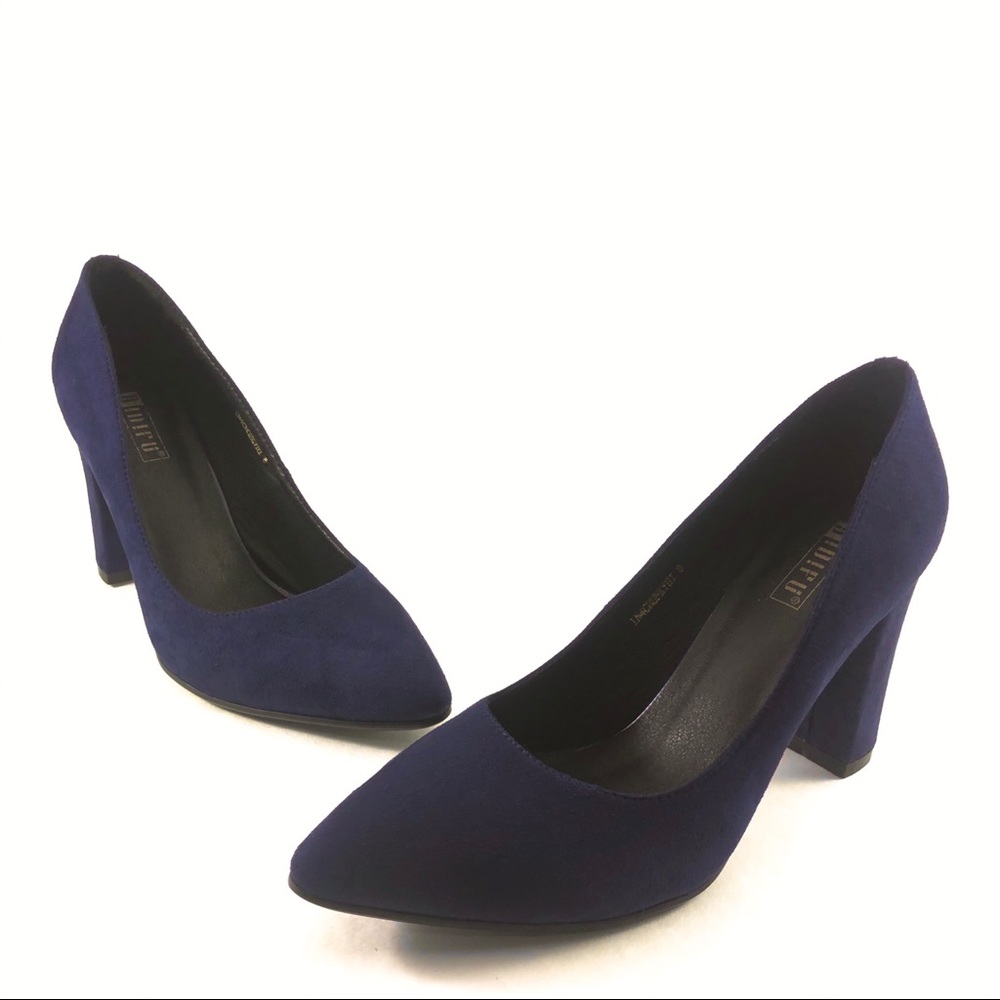 IDIFU Navy Blue Block Heel Pumps